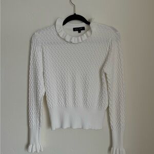 White Ruffled Collar Knit Sweater